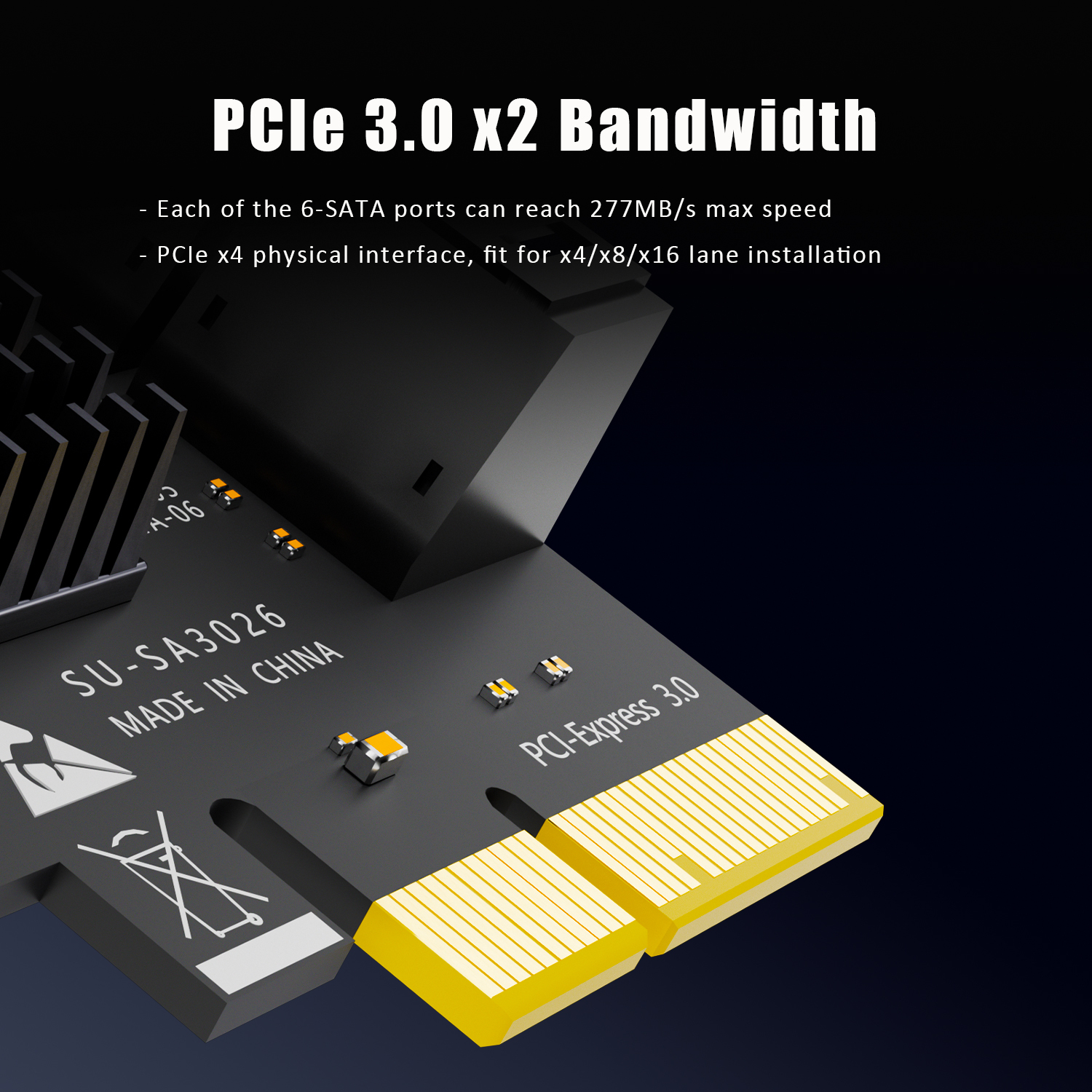 SA3026C 6-Port SATA Expansion Card, PCIE X4 Interface