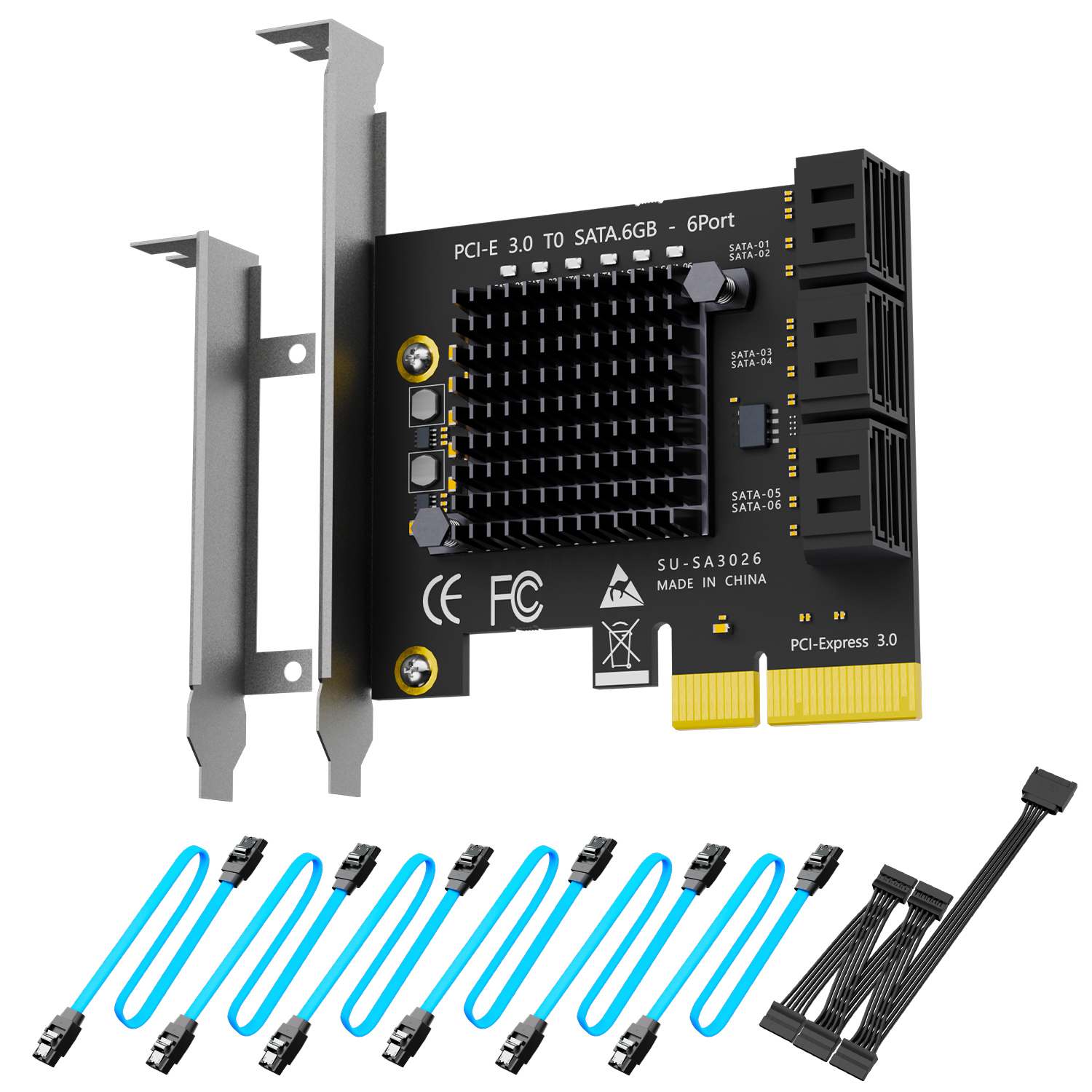 SA3026C 6-Port SATA Expansion Card, PCIE X4 Interface