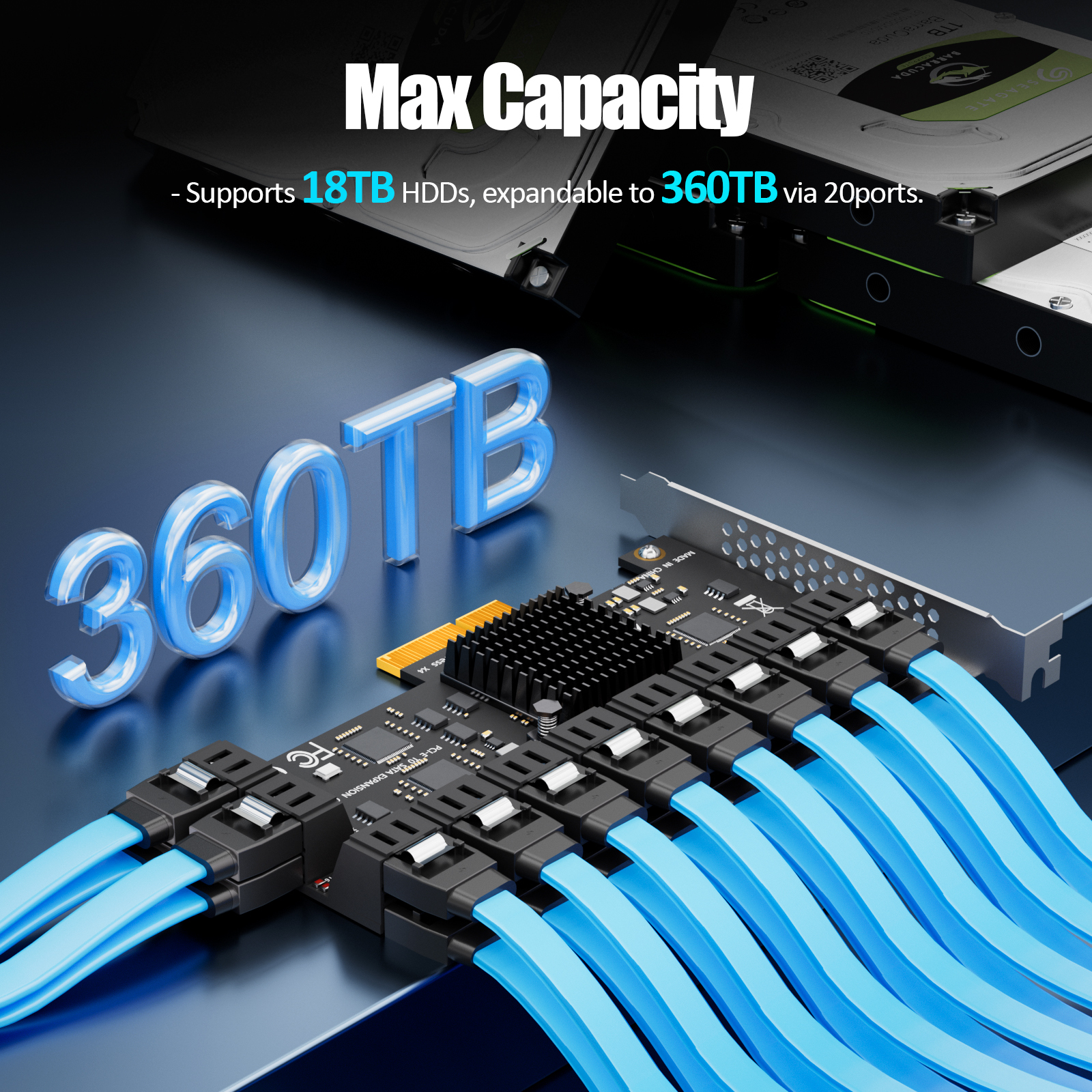 SA3220C 20-Port SATA Expansion Card, PCIE X4 Interface