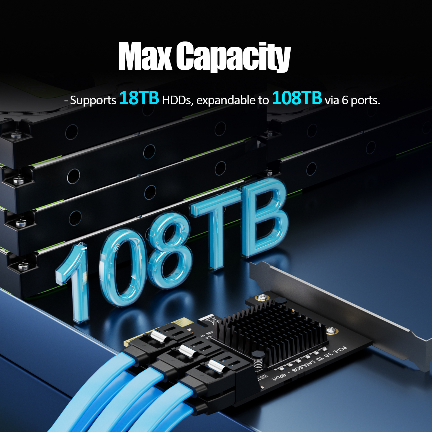 SA3026C 6-Port SATA Expansion Card, PCIE X4 Interface