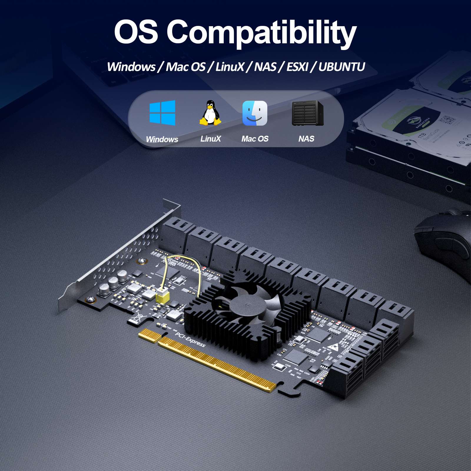 SA3824C 24-Port SATA Expansion Card, PCIE X16 Interface