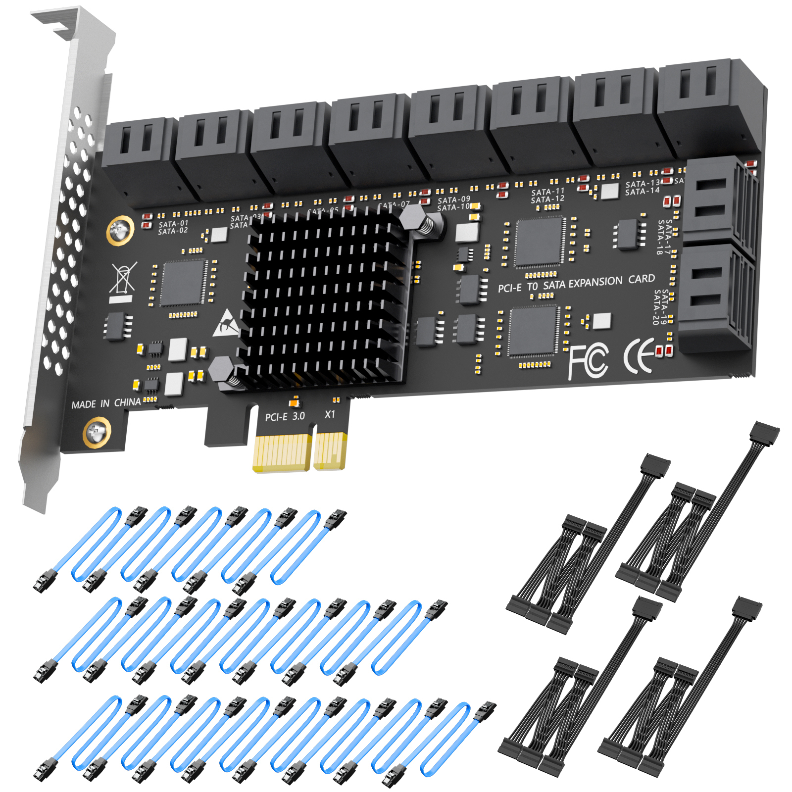 SA3120C 20-Port SATA Expansion Card, PCIE X1 Interface