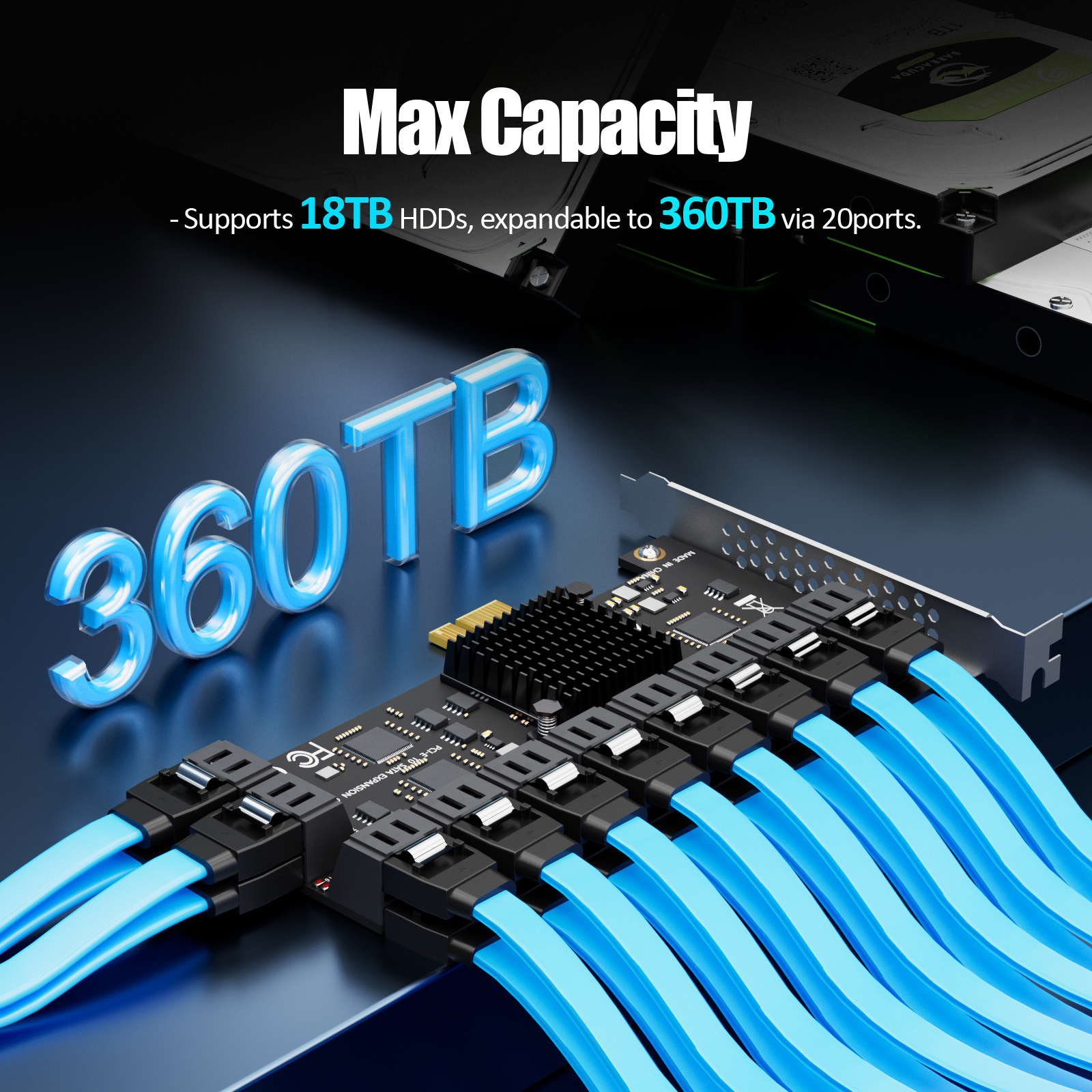 SA3120C 20-Port SATA Expansion Card, PCIE X1 Interface