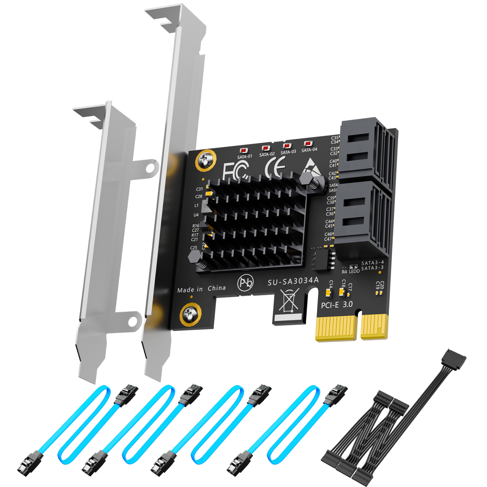 SA3034C 4-Port SATA Expansion Card, PCIE X1 Interface