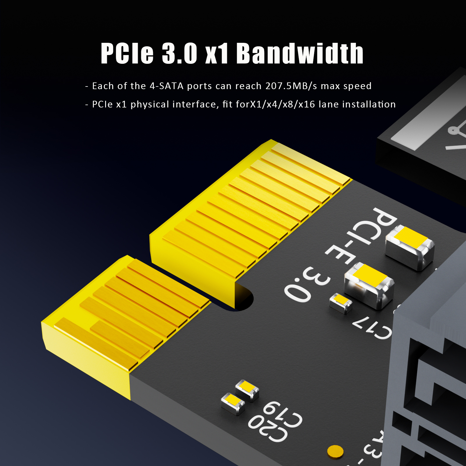 SA3034C 4-Port SATA Expansion Card, PCIE X1 Interface
