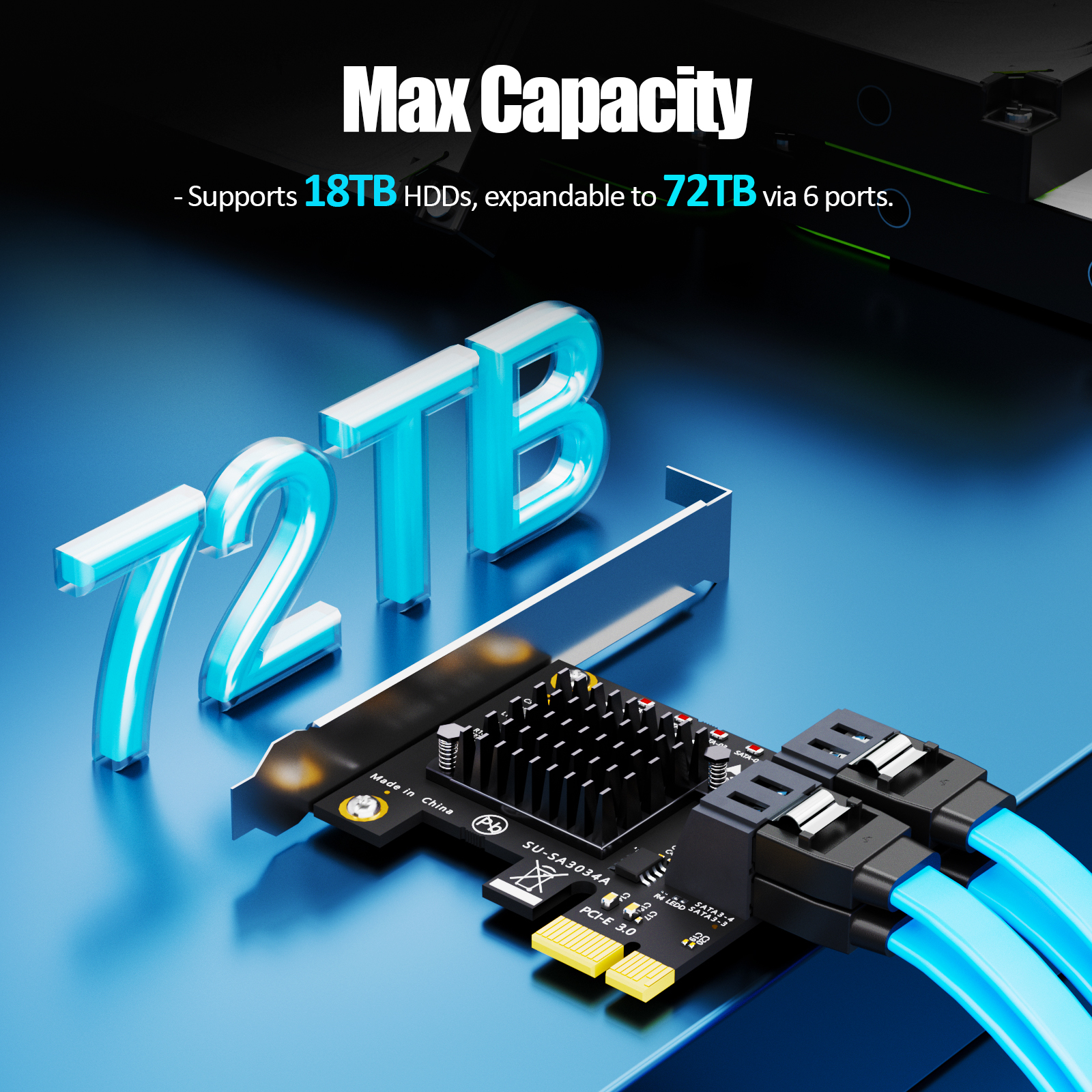 SA3034C 4-Port SATA Expansion Card, PCIE X1 Interface