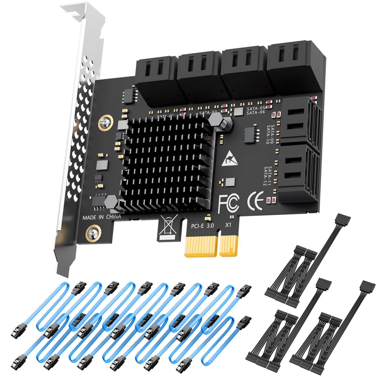 SA3112C 12-Port SATA Expansion Card, PCIE X1 Interface