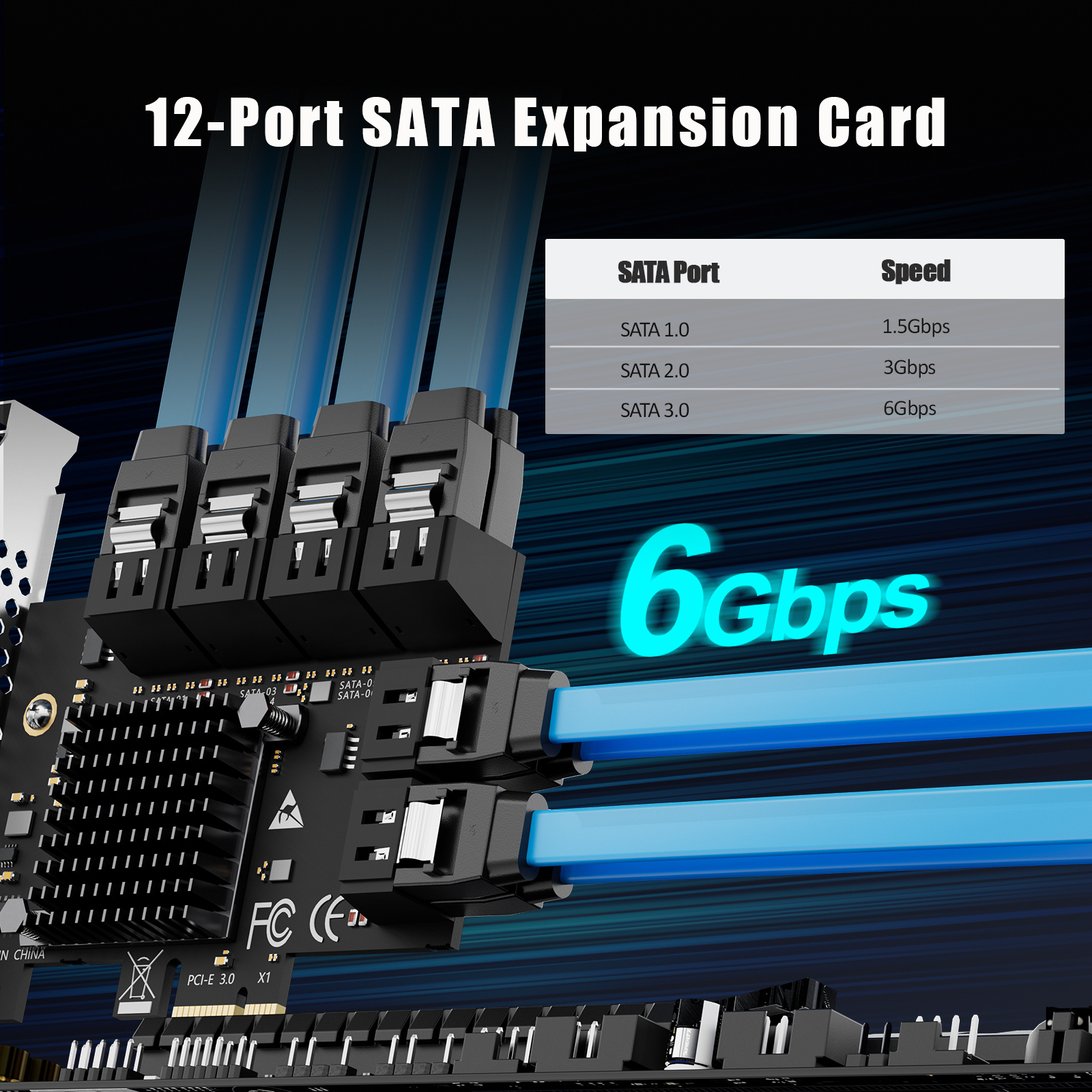 SA3112C 12-Port SATA Expansion Card, PCIE X1 Interface