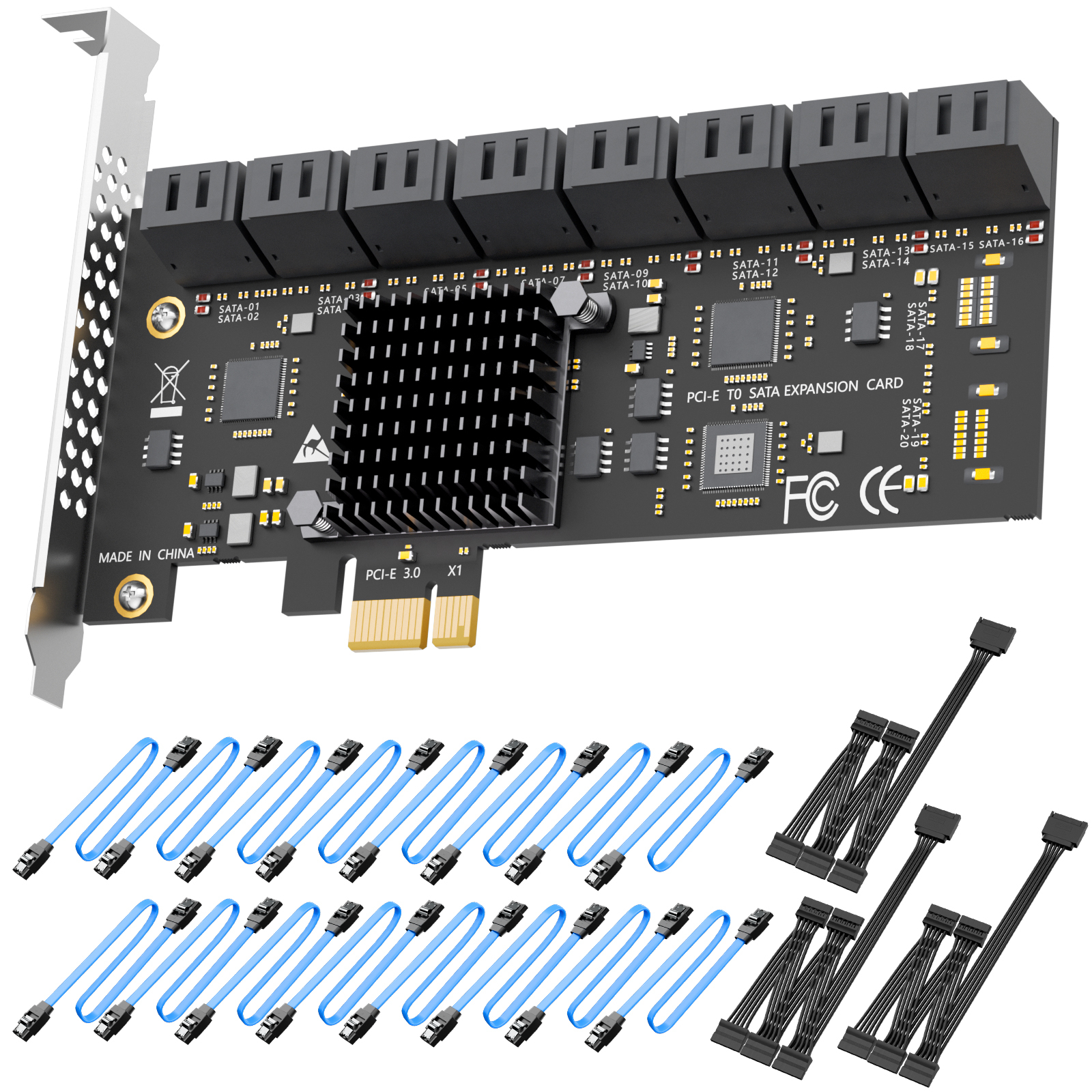 SA3116C 16-Port SATA Expansion Card, PCIE X1 Interface