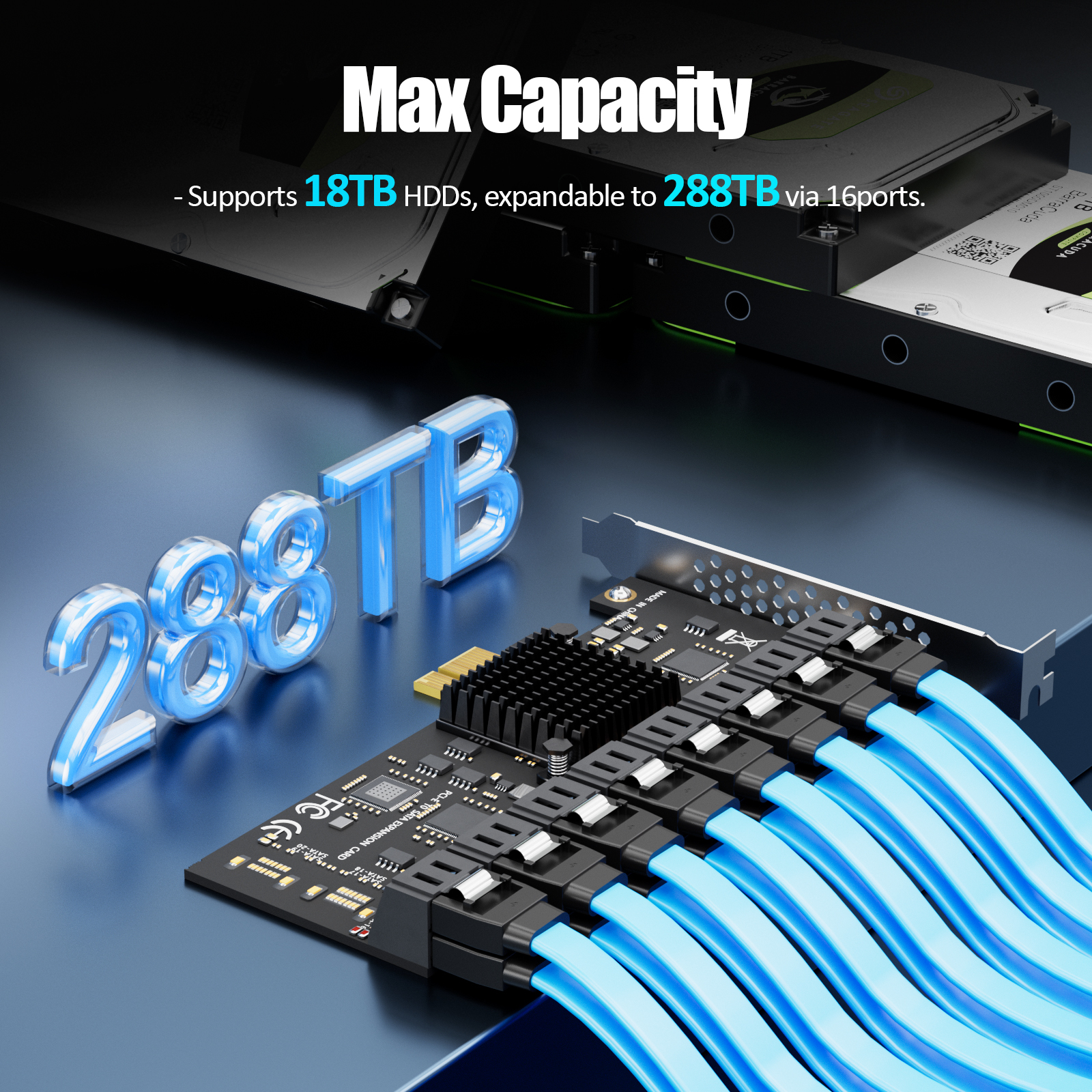 SA3116C 16-Port SATA Expansion Card, PCIE X1 Interface