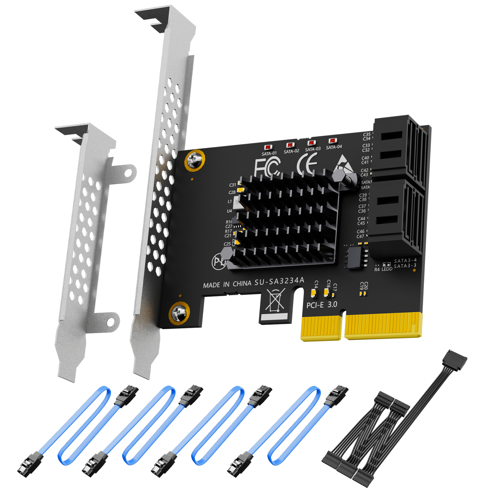 SA3234C 4-Port SATA Expansion Card, PCIE X4 Interface