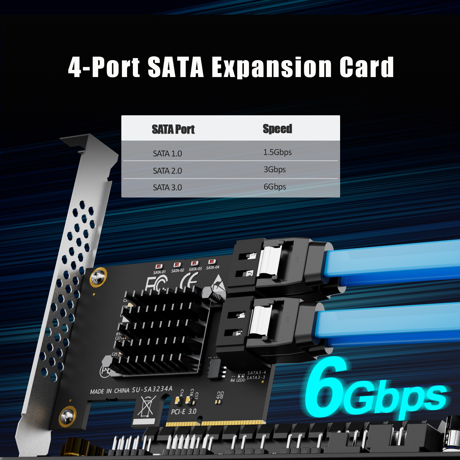SA3234C 4-Port SATA Expansion Card, PCIE X4 Interface