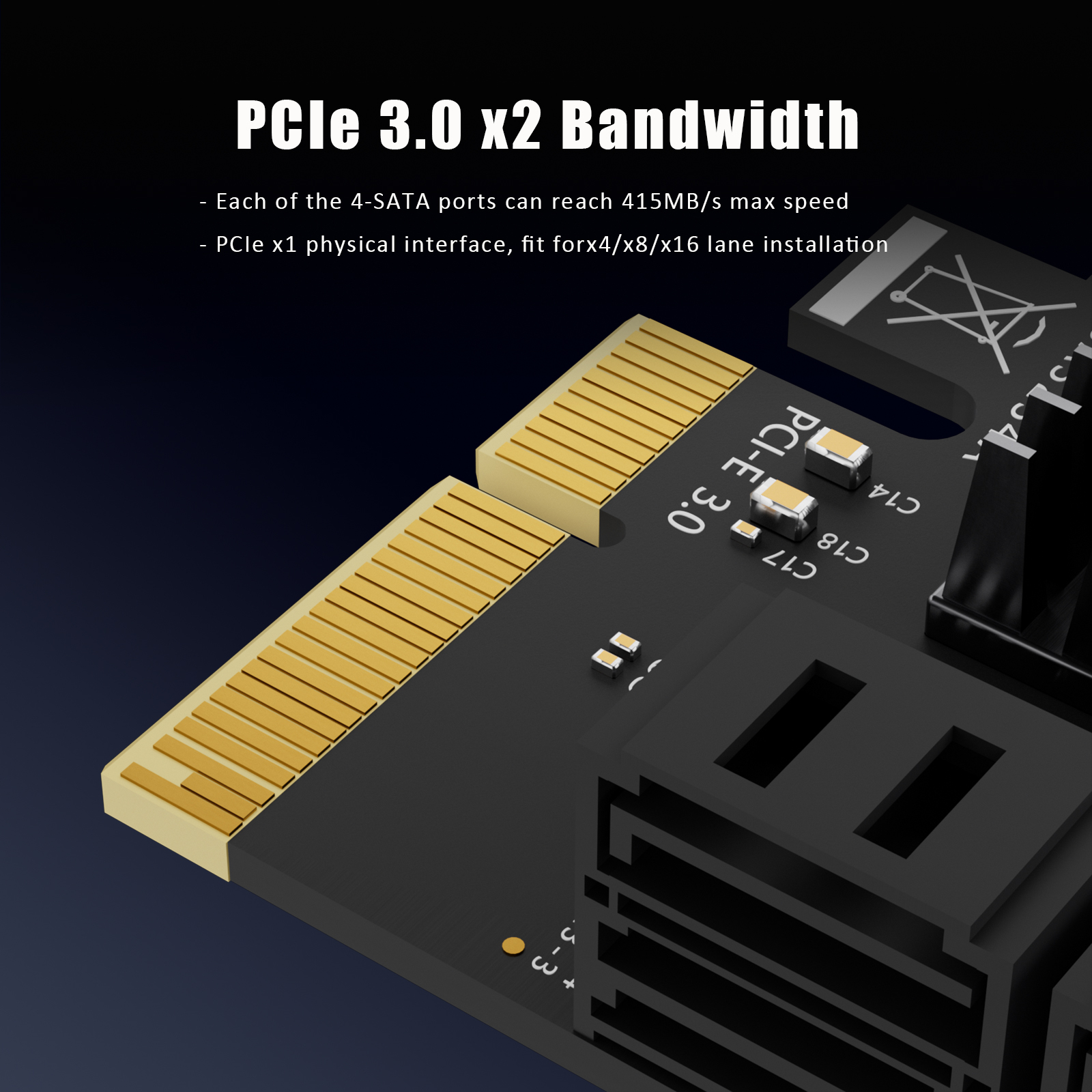 SA3234C 4-Port SATA Expansion Card, PCIE X4 Interface