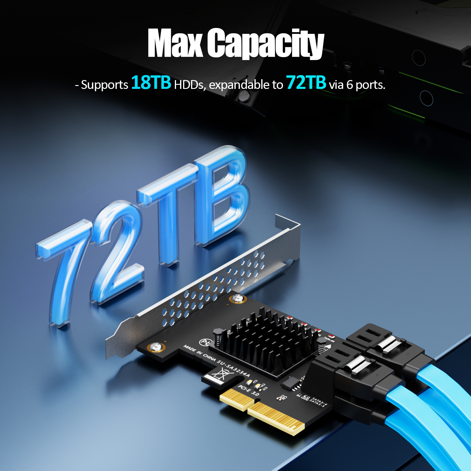 SA3234C 4-Port SATA Expansion Card, PCIE X4 Interface