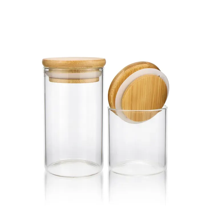 30ml 50ml 80ml 100ml 120ml 150ml high borosilicate kitchen spice storage glass jar with bamboo lid storage