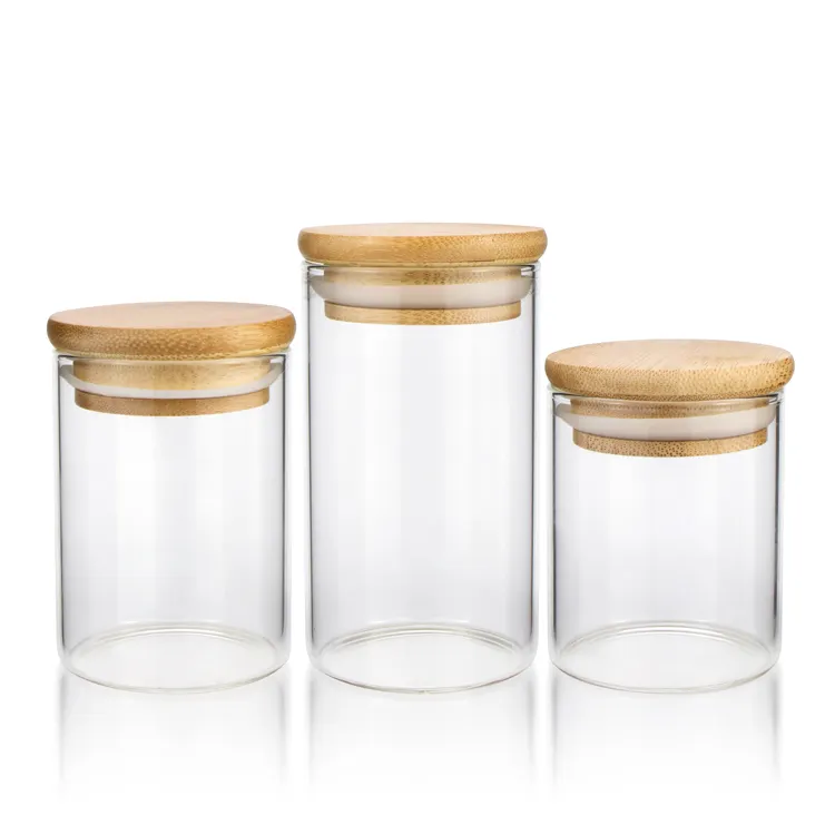 30ml 50ml 80ml 100ml 120ml 150ml high borosilicate kitchen spice storage glass jar with bamboo lid storage