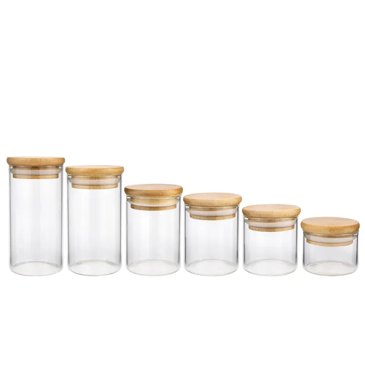 Wholesale high borosilicate glass coffee storage containers jars bamboo storage jars