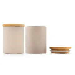 Colorful glass bottle wide mouth jar coffee glass bottle Eco-friendly borosilicate glass container with airtight bamboo wood lid