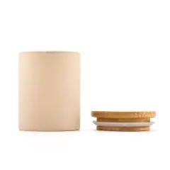 Colorful glass bottle wide mouth jar coffee glass bottle Eco-friendly borosilicate glass container with airtight bamboo wood lid