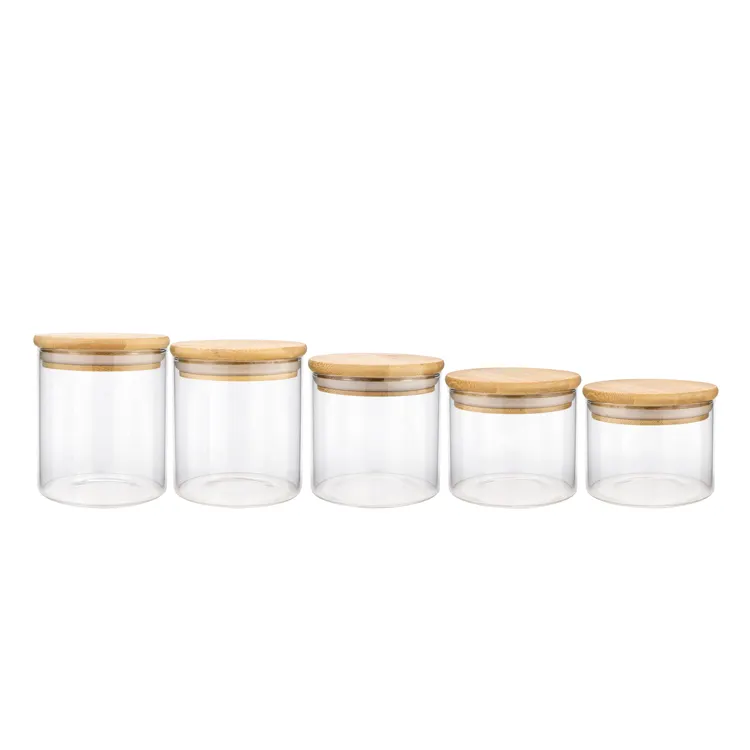 Wholesale high borosilicate glass coffee storage containers jars bamboo storage jars