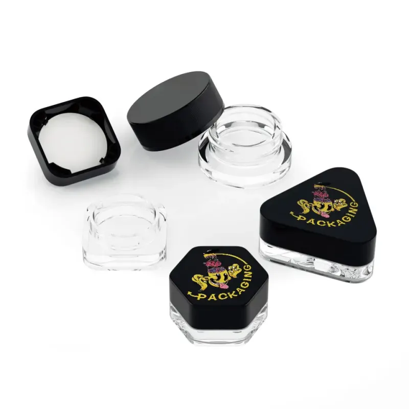 3g 5g 7g 9g Small Clear Glass Cream Jars Custom Logo Square Concentrate Containers Child Resistant Cap CRC Glass Jar