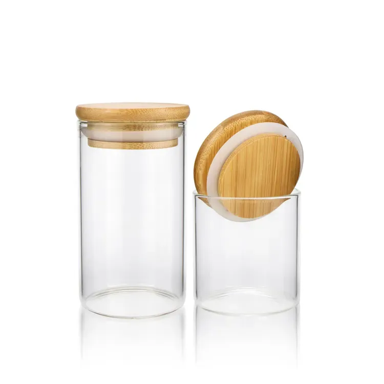 30ml 50ml 80ml 100ml 120ml 150ml wholesale clear borosilicate kitchen food storage glass jar with bamboo lid