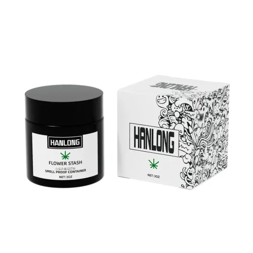 Luxury Custom 1oz 2oz 3oz 4oz Child Resistant Square Stash Flower Jar Black White Glass Jar Plastic Storage Box Packaging