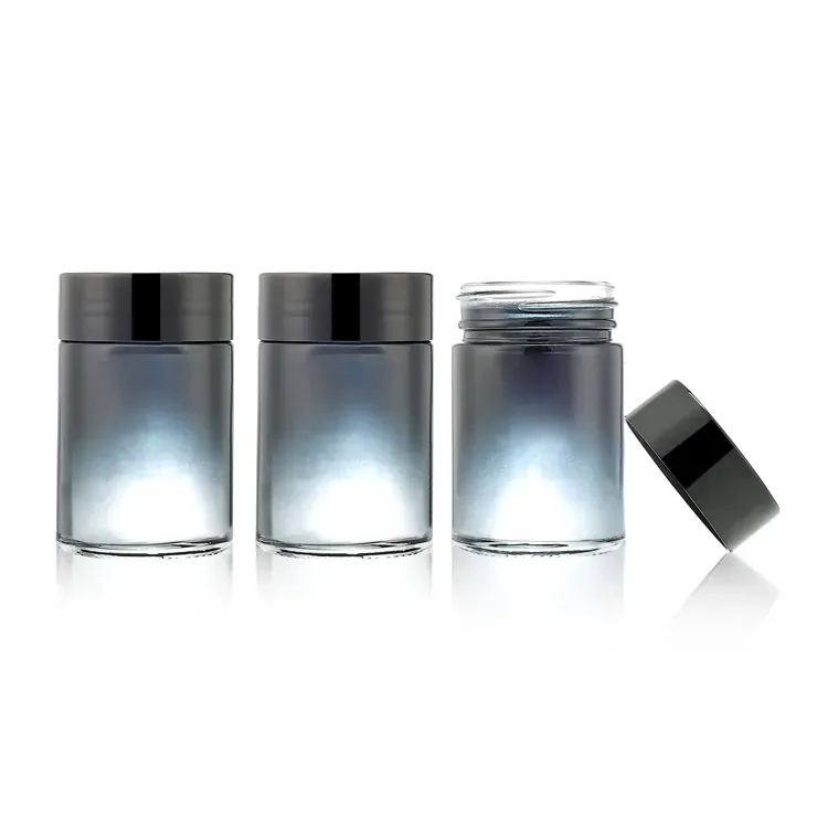 Luxury gradient blue glass jar food storage airtight smell proof glass storage cookie coffee tea jar