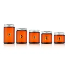 Wide mouth round amber airtight storage jar kitchen tea food container glass jar with aluminum lid