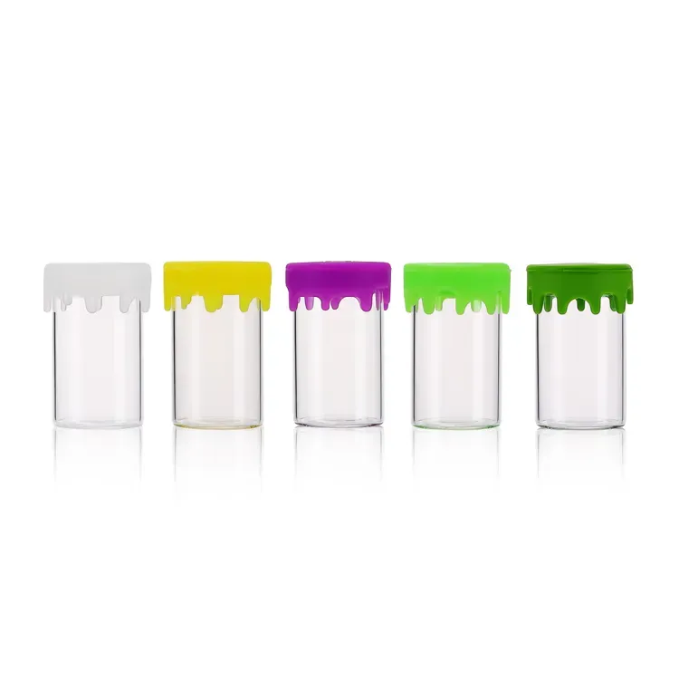 5ml 10ml 50ml no neck silicone container wide mouth glass jar smell proof glass jar with color silicone lid