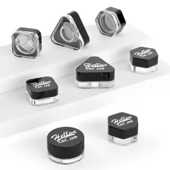 Custom 5ml 7ml 9ml Child Resistant Cube Square Clear Glass Concentrate Container Jar with child resistant plastic Caps