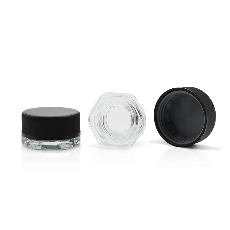 Bulk Stock Black UV Clear Square Concentrate Container 3ml 5ml 7ml 9ml Flower Glass Storage Jar With Child Resistant Lid