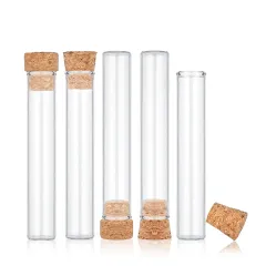 Custom Glass test tube with cork lids Clear Flat test tube bottles with cork stopper for Bath Salt and Candy Storage