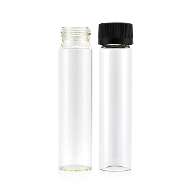 Hot sale custom size clear glass tube packaging black screw crc cap glass test tube childproof tube