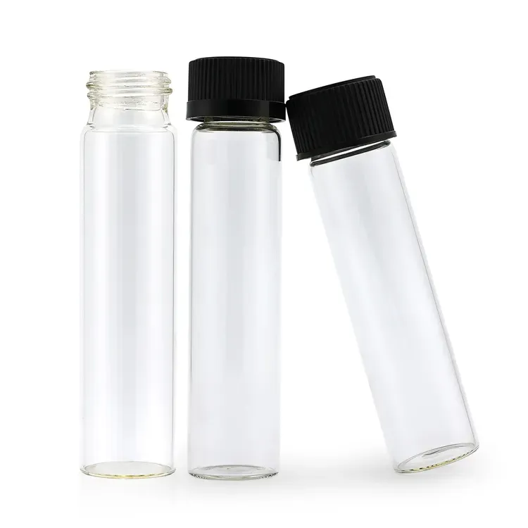 Hot sale custom size clear glass tube packaging black screw crc cap glass test tube childproof tube