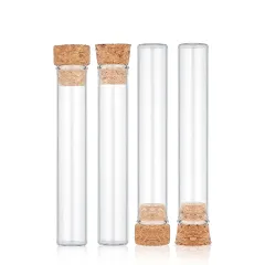 Wholesale Empty 105mm Smell Proof Cork Stopper Glass Tube Pre Packaging Clear Flat Bottom Glass Test Tube With Cork