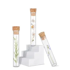 Custom Glass test tube with cork lids Clear Flat test tube bottles with cork stopper for Bath Salt and Candy Storage