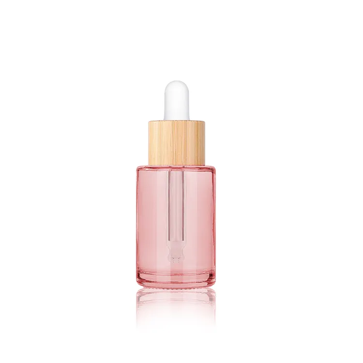 Custom 1 Oz 2 Oz Glass Bottle With Dropper Empty 50ml 30ml Flat Shoulder Glass Dropper Bottle Pink Clear Serum Bottles