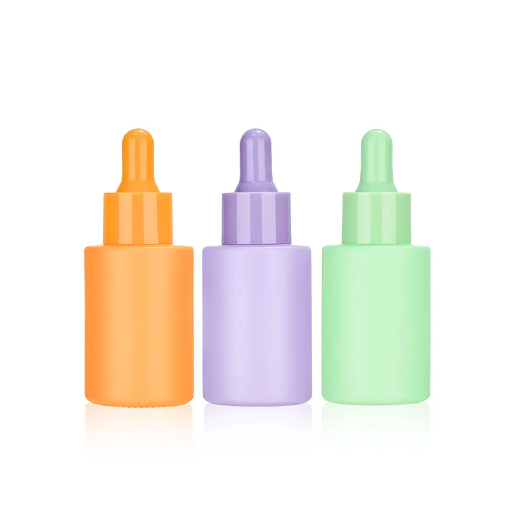 Customized Design Purple Serum Bottles 30ml Flat Shoulder Glass Dropper Bottle 50ml Frosted Luxury Cosmetic Empty Bottle