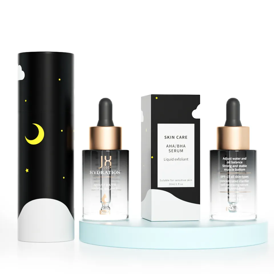 Luxury Black Gradient 30ml 50ml Essential Oil Bottles Custom Flat Shoulder 1oz Glass Dropper Bottle Empty Cosmetic Packaging