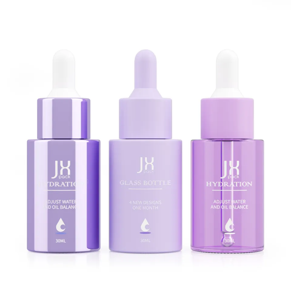 Custom Plating 30ml 50ml Luxury Serum Bottle 1oz Round Essential Oil Glass Dropper Bottle Pink Cosmetic Packaging Bottles