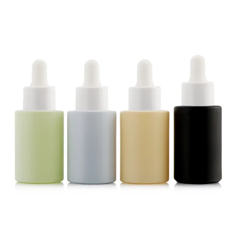 Skincare packaging cosmetic purple flat shoulder 30ml essential oil glass dropper bottle