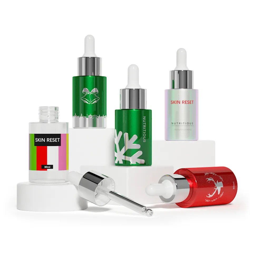 New Design Christmas Glass Bottle Essential Oil Serum Bottle 20ml 30ml 40ml 50ml 60ml 80ml Customized Dropper Bottle