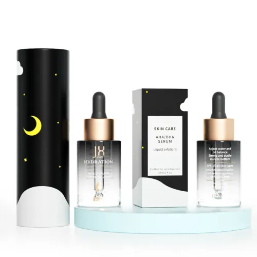 Custom 1 oz 2 oz Skincare High Quality Glass Bottle Dropper Luxury Black 30ml Hair Serum Dropper Bottle 50ml With Box