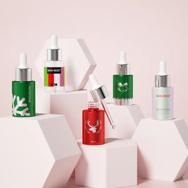 Custom christmas serum essential oil bottle flat shoulder glass dropper bottle