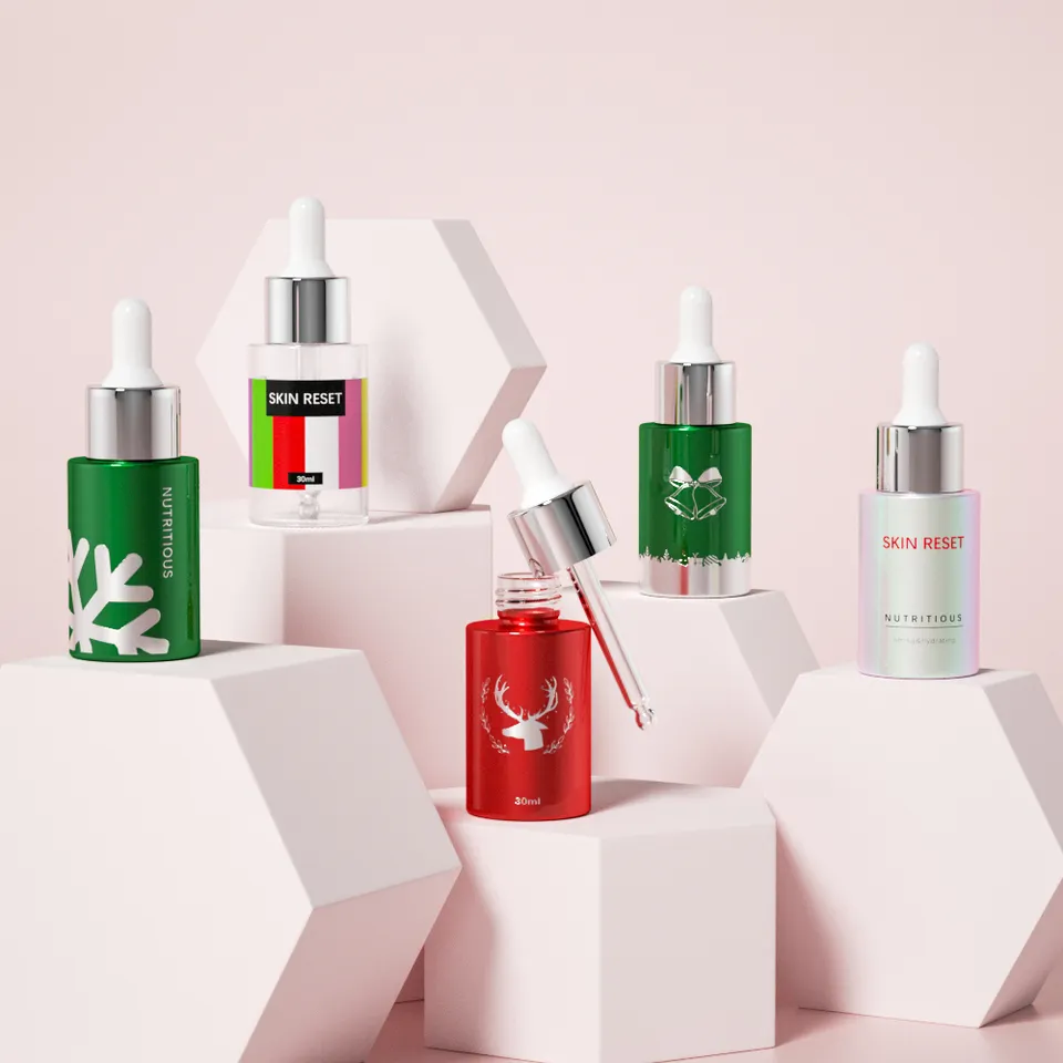 New Design Christmas Glass Bottle Essential Oil Serum Bottle 20ml 30ml 40ml 50ml 60ml 80ml Customized Dropper Bottle