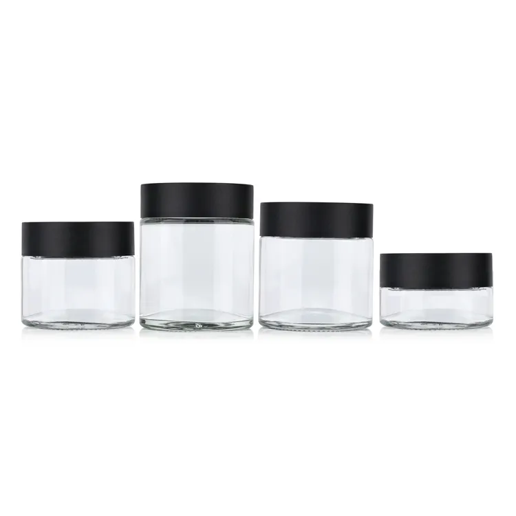 Custom Printed CR Jar Straight Sided 1oz 2oz 3oz 4oz Jars Child Resistant Transparent Container Child Proof Glass Jars