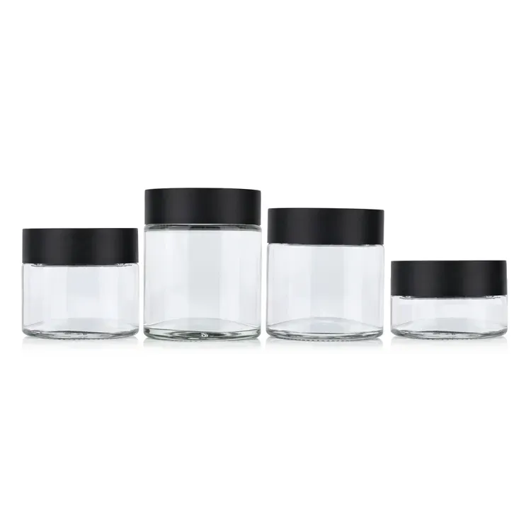 Custom Printed CR Jar Straight Sided 1oz 2oz 3oz 4oz Jars Child Resistant Transparent Container Child Proof Glass Jars