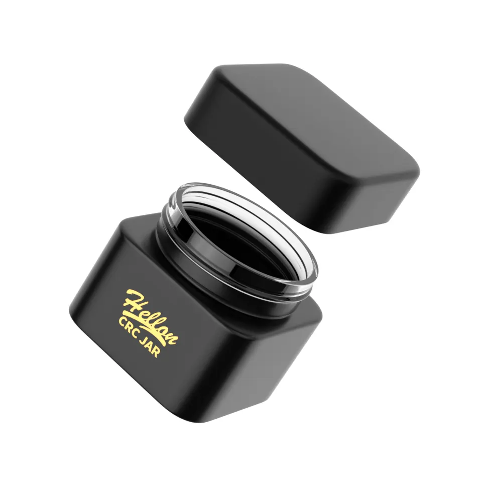 Custom 2oz 3oz 4oz Cube Jar With Child Resistant Cap 60ml 90ml 120ml Smell Proof Square Matte Black Child Proof Glass Jar