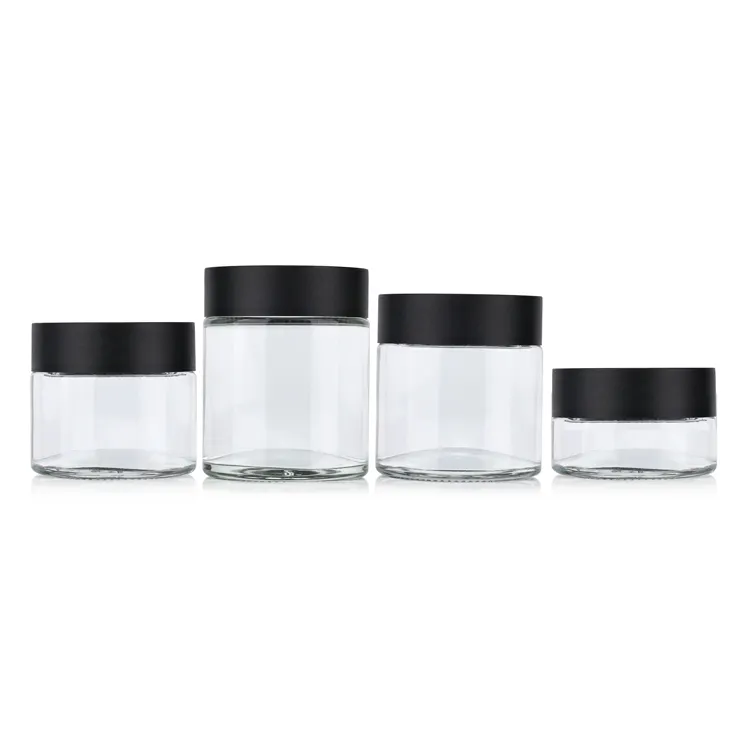 Custom Clear Glass Jar 2oz 3oz 4oz Child Proof Lid Smell Proof Stash Storage Flower Glass Jars